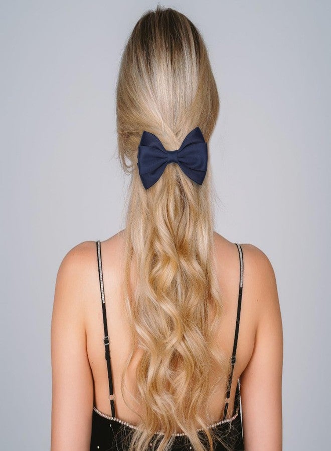 ZOLYCO 4.5 Inches Hair Bows for Girls Thick Ribbon Boutique Alligator Clips Hair Accessories for Baby Girls Toddlers Kids Teens 2 Pcs (Navy Blue) - Image 3
